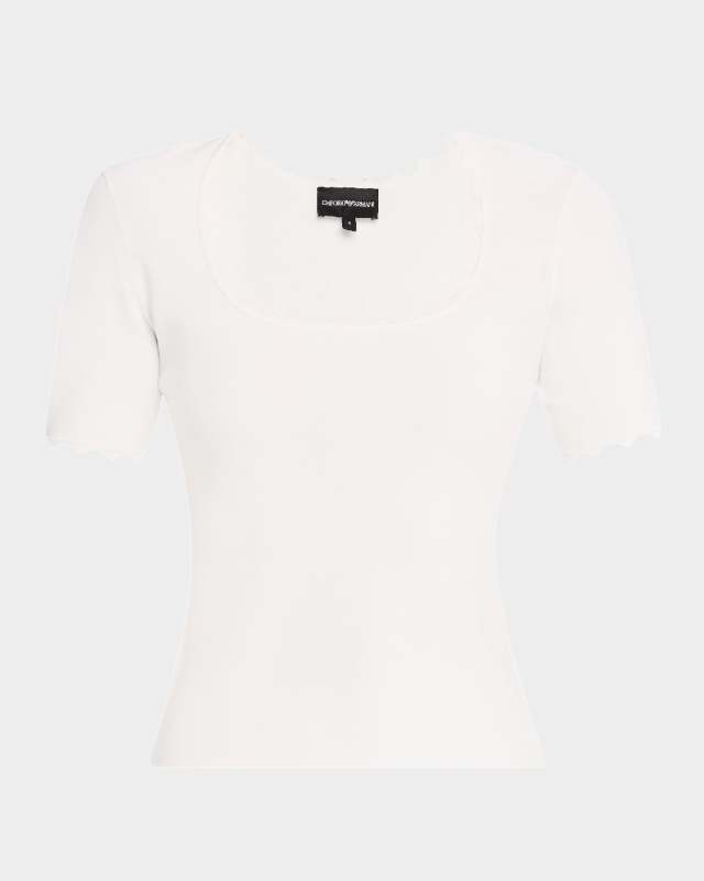 Scalloped Scoop-Neck Stretch Milano Blous